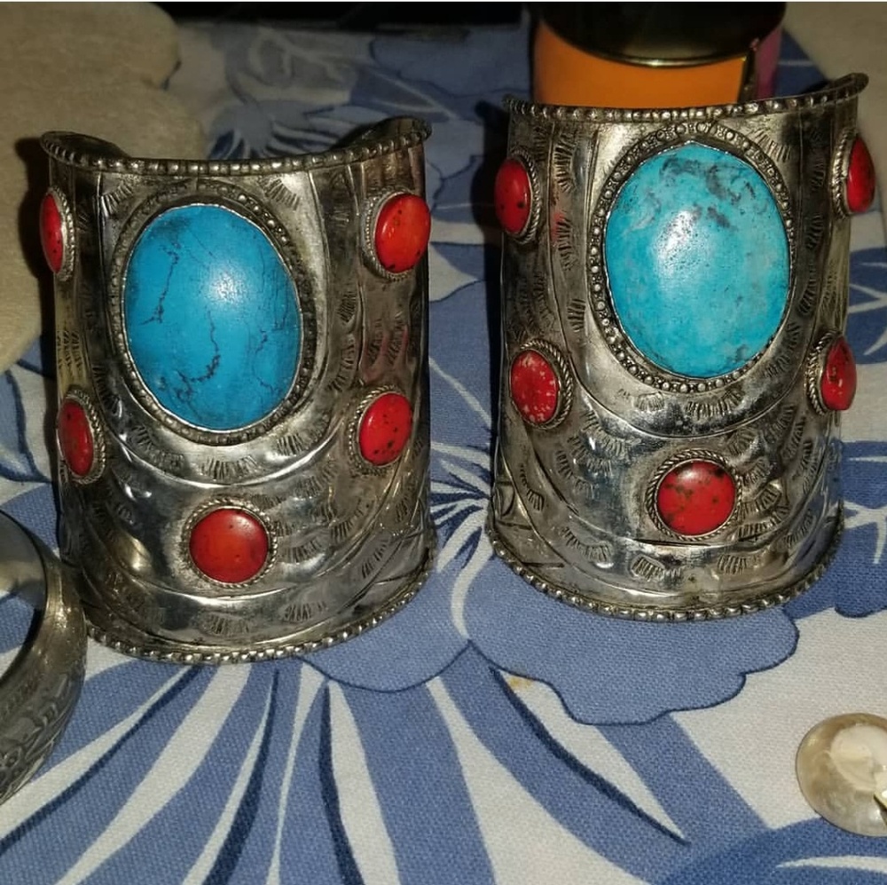 Tibetan Turqouise coral cuffs, set of 2